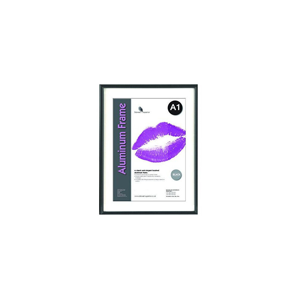Seco Stewart Superior A1 Brushed Aluminium Picture Frame With Perspex Safety Glass - Black