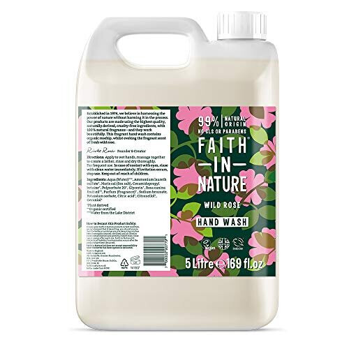 FAITH IN NATURE Natural Wild Rose Hand Wash, Restoring, Vegan & Cruelty Free, Parabens and SLS Free, Refill Pack, 5 L 5000011215401