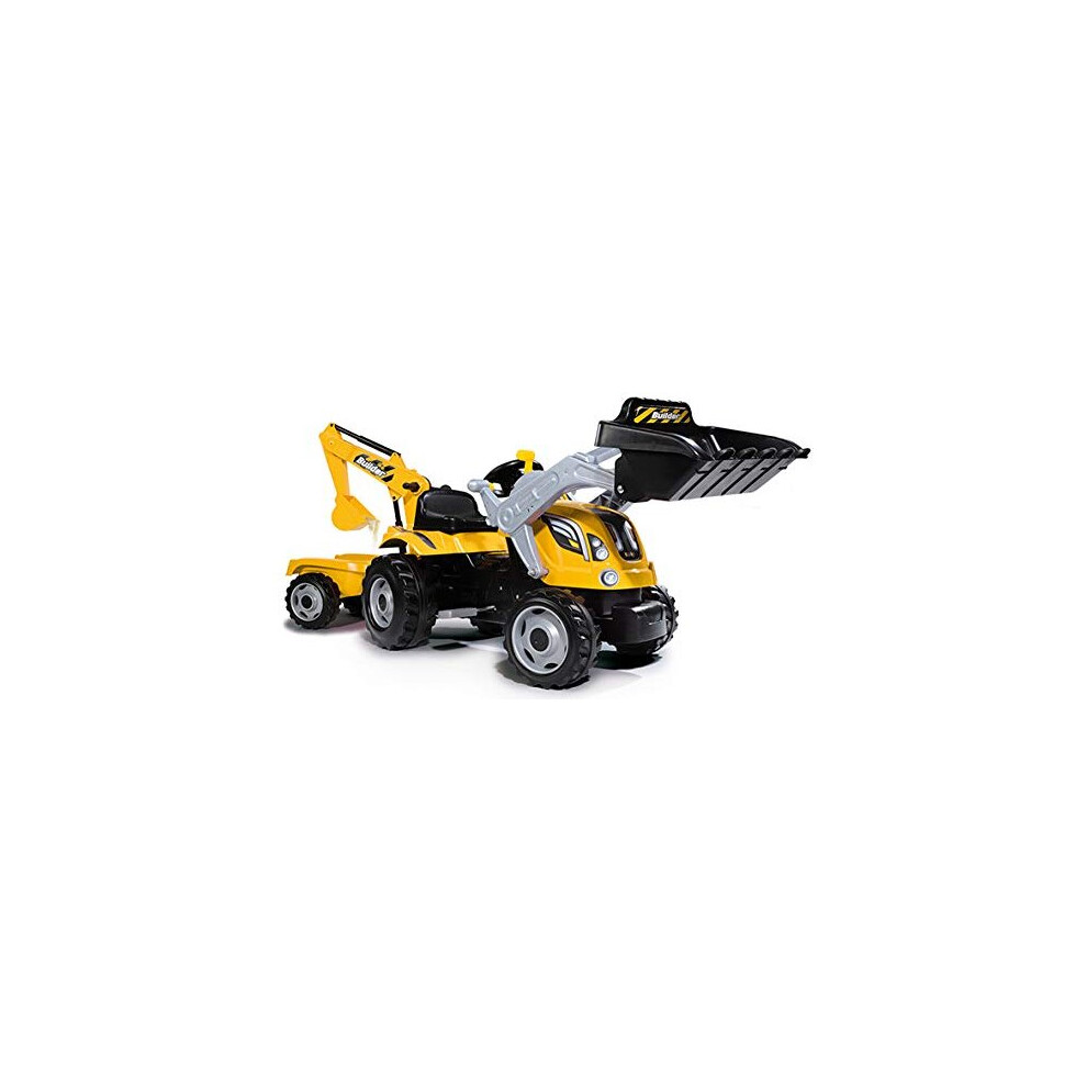 Smoby Kids Ride on Tractor and Trailer | Colorful, durable kids sit on tractor and ride on digger | Suitable for ages 3+ | Builder Max Tractor with Tr