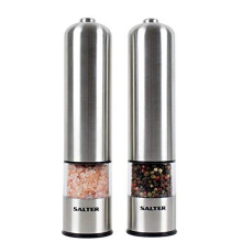 Salter Electric Salt and Pepper Mill Grinder Set âÃÃ Brushed Stainless Steel Finish, Ceramic Mechanism Great for Himalayan / Rock Salt, Pepper, Dr