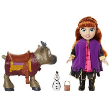 Frozen 2- Disney Princess Anna Doll with Olaf and the Reindeer Sven Figures from Frozen II Set, Colour Movie Replicas, One Size (Glop Games 207164)