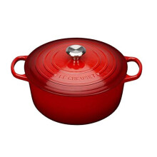 LE CREUSET Signature Enamelled Cast Iron Round Casserole Dish With Lid, 24 cm, 4.2 Litre, Cerise, 211772406