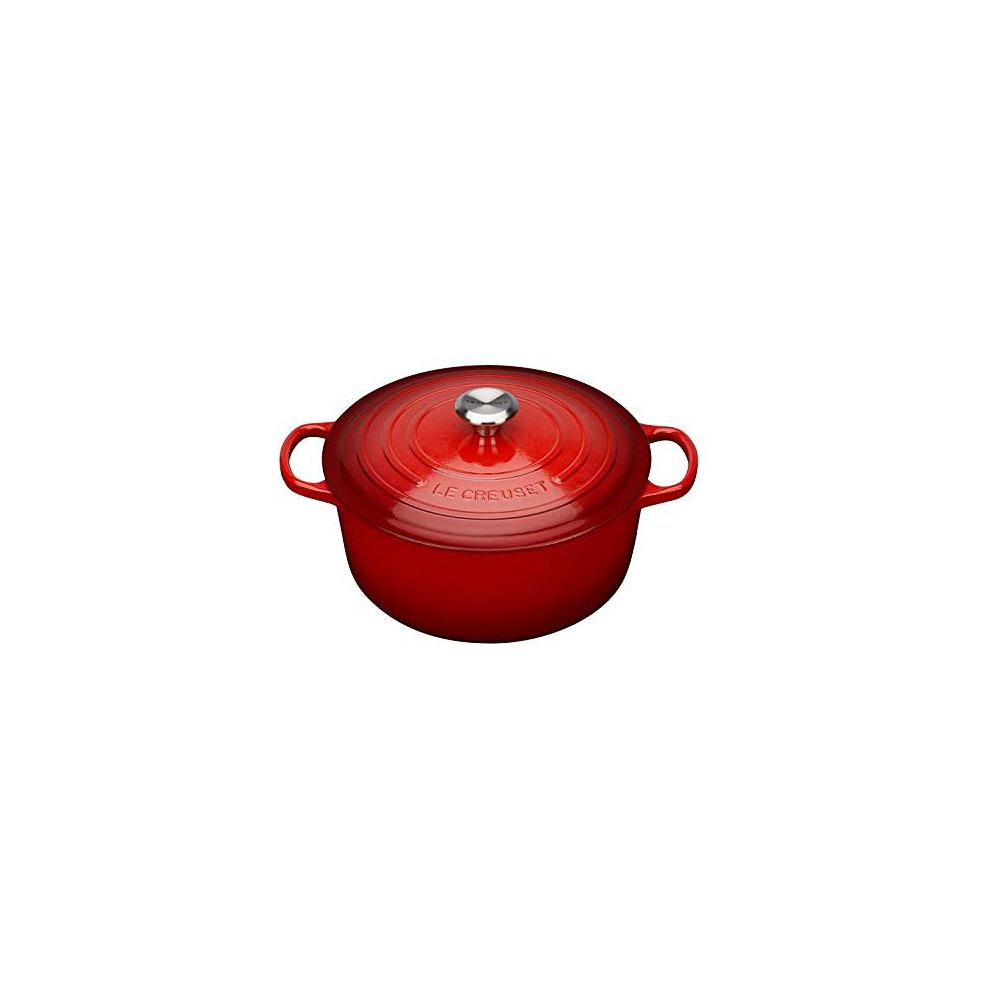 LE CREUSET Signature Enamelled Cast Iron Round Casserole Dish With Lid, 24 cm, 4.2 Litre, Cerise, 211772406