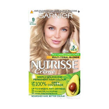 Garnier Nutrisse Blonde Hair Dye Permanent, Up to 100 Percent Grey Hair Coverage, with NEW 5 Oils Conditioner - 9.0 Light Blonde