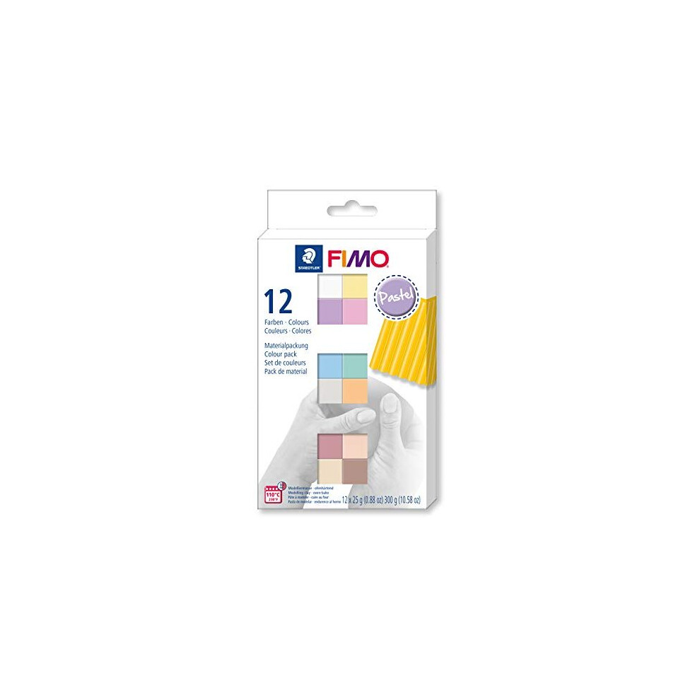 STAEDTLER 8023 C12-3 FIMO Soft Oven Hardening Modelling Clay 12 x 25 g Blocks - Pastel Colours