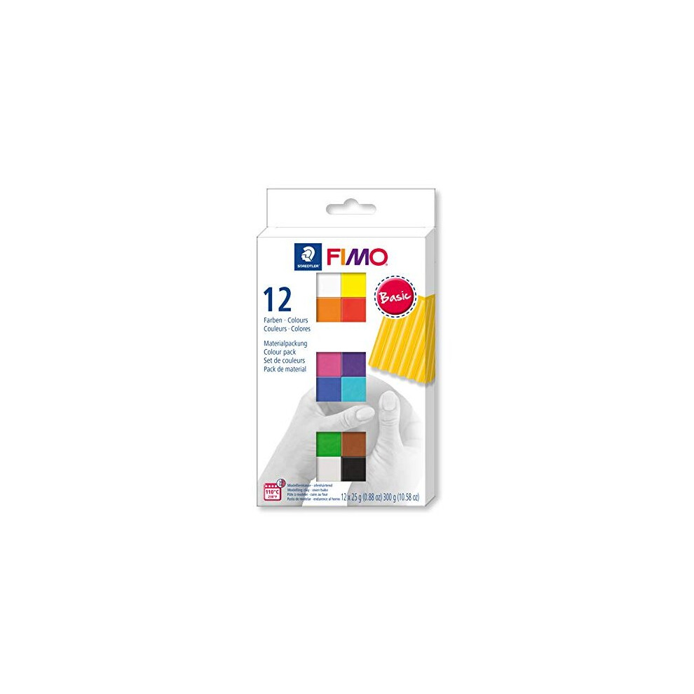 STAEDTLER 8023 C12-1 FIMO Soft Oven Hardening Modelling Clay 12 x 25 g Half Blocks - Basic Colours