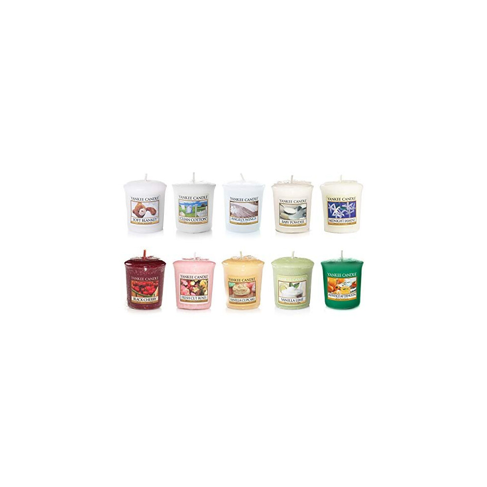 Yankee Candle Value Bundle with 10 Votive Scented Candles, Mixed Popular Fragrances, Set of 10