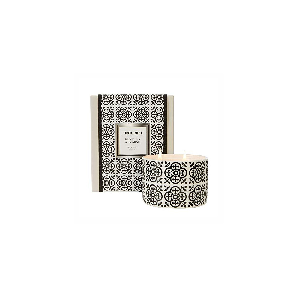 WAX LYRICAL Fired Earth Large Ceramic Candle, Black Tea and Jasmine, Up to 35 Hour Burn time