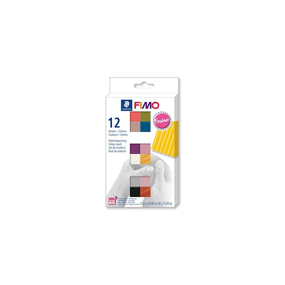 STAEDTLER 8023 C12-5 FMO Soft Oven Hardening Modelling Clay 12 x 25 g Blocks - Fashion Colours