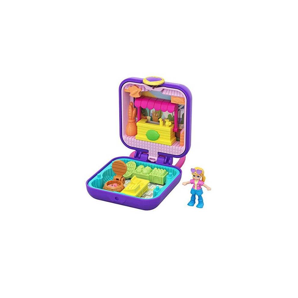 Polly Pocket Tiny Pocket Places Polly Farmer's Market Compact With Removable Lemonade Stand, Photo Customization, Reveals, Micro Polly Doll And Sticke