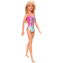Barbie Puppe, Blond, mit rosa-blauem Blumen-Badeanzug, für Kinder von 3 bis 7 Jahren