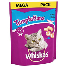 Whiskas Temptations - Tasty, Crunchy Cat Treats, Small Bite Size Snacks With a Delicious Salmon Filling, 4 x 180 g Packs