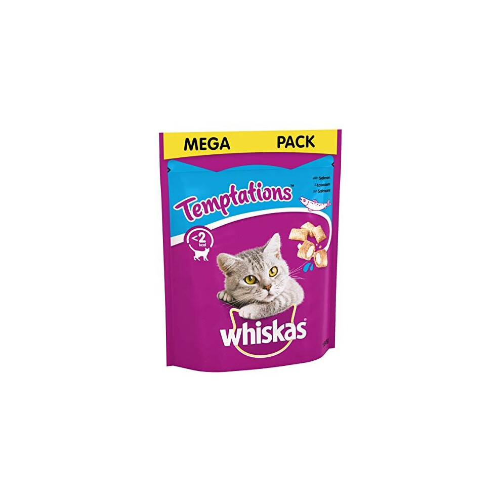 Whiskas Temptations - Tasty, Crunchy Cat Treats, Small Bite Size Snacks With a Delicious Salmon Filling, 4 x 180 g Packs