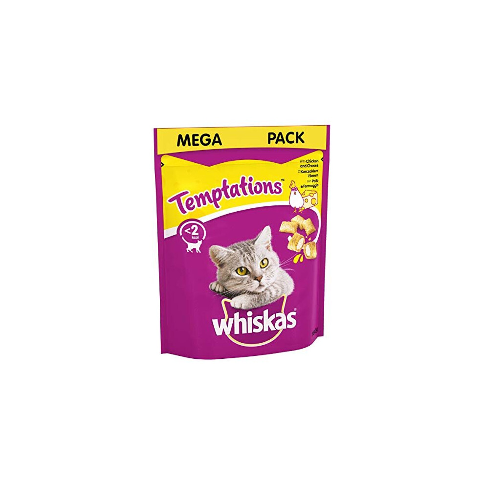 Whiskas Temptations - Tasty, Crunchy Cat Treats, Small Bite Size Snacks with a Delicious Chicken and Cheese Filling, 4 x 180 g Packets