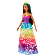 Barbie Dreamtopia Prinsespop, 30 cm, Bruin met Blauwe Haarstreep, Regenboogrok en Tiara, voor 3 tot 7 Jaar
