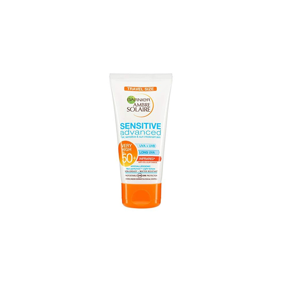 Garnier Ambre Solaire Mini Sensitive Hypoallergenic Sun Protection Cream SPF50+ 50 ml Travel Size