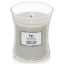 WoodWick Duftkerze im Sanduhr-Stil, mittelgro  , mit knisterndem Docht | Lavendel und Zeder | Bis zu 60 Stunden Brenndauer, Lavendel