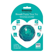 Rosewood tough puppy toy ball shaped treat dispenser dog toy for small dogs and puppies made of tough material, mint scented, blue