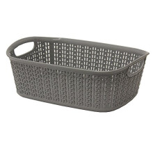 JVL Knit Design Loop Plastic Rectangular Small Storage Basket with Handles, Grey, 20 x 26 x 9.5 cm, 3 Litres