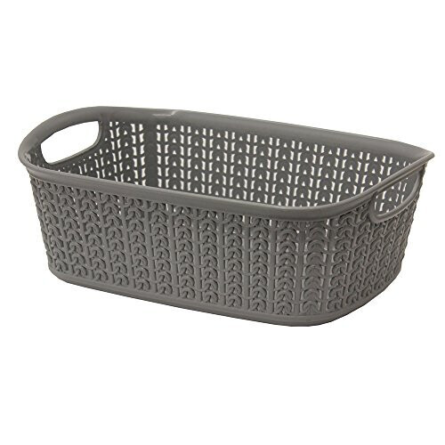 JVL Knit Design Loop Plastic Rectangular Small Storage Basket with Handles, Grey, 20 x 26 x 9.5 cm, 3 Litres