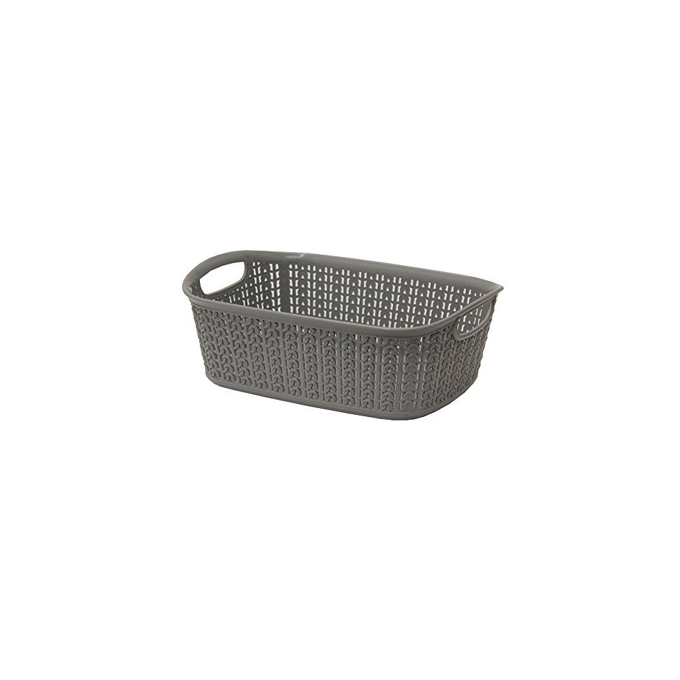 JVL Knit Design Loop Plastic Rectangular Small Storage Basket with Handles, Grey, 20 x 26 x 9.5 cm, 3 Litres