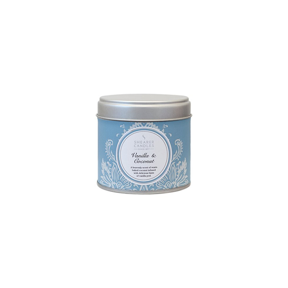 Shearer Candles Silver/White Vanilla And Coconut Large Scented Tin Candle