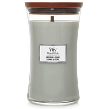 Bougie parfum   e en forme de sablier avec m   che cr   pitante WoodWick | Lavande et c   dre | Jusqu'    130 heures de combustion, lavande