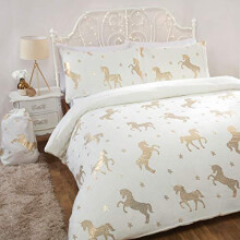 Sleepdown Foil Fleece Flannel Unicorn Ivory Stars Reversible Soft Duvet Cover Quilt Bedding Set With Pillowcase - Single