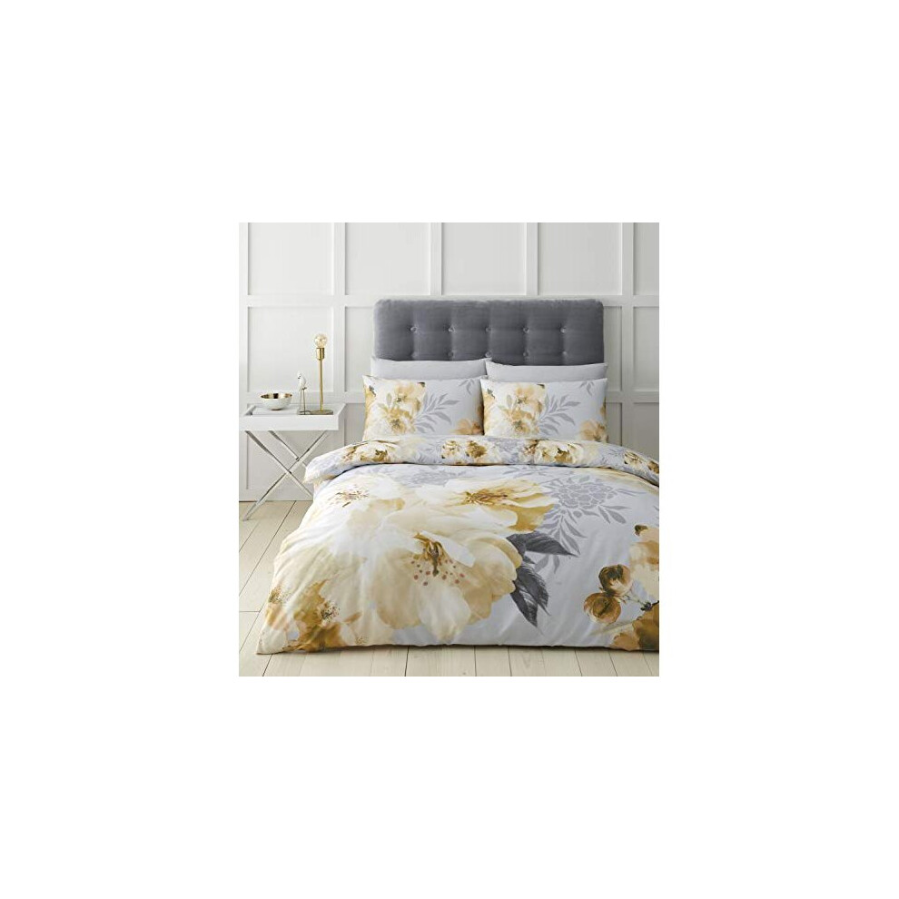 Catherine Lansfield Dramatic Floral Easy Care Double Duvet Set Ochre