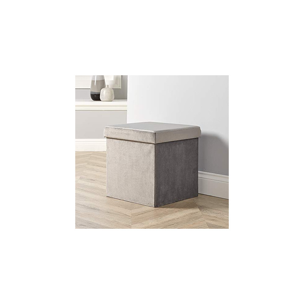 Home Source Folding Ottoman Fabric Storage Chest, Velvet Grey, Square