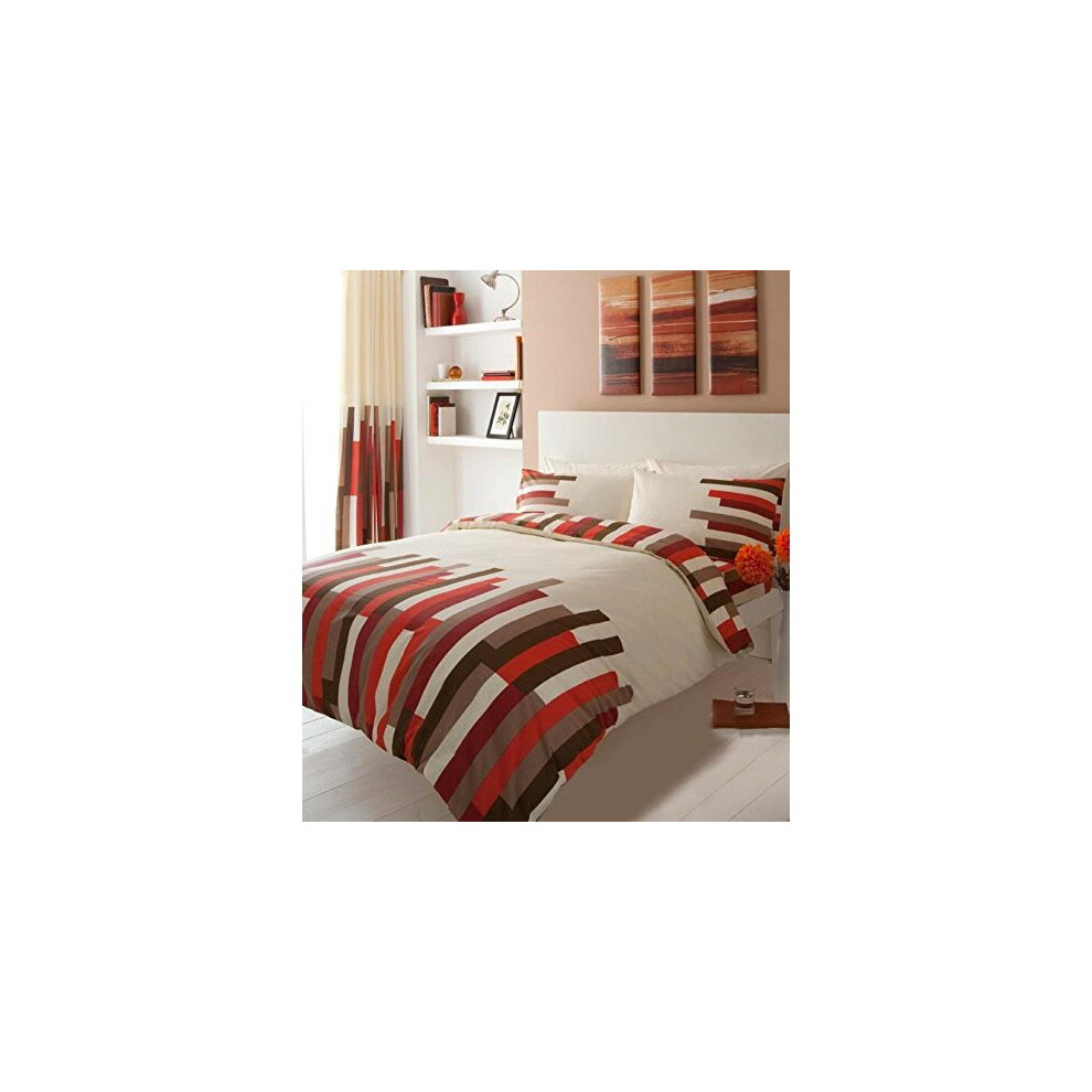 Gaveno Cavailia Luxury BLOCKS Bed Set With Duvet Cover and Pillow Case, Cream/Red, Polyester-Cotton, Double