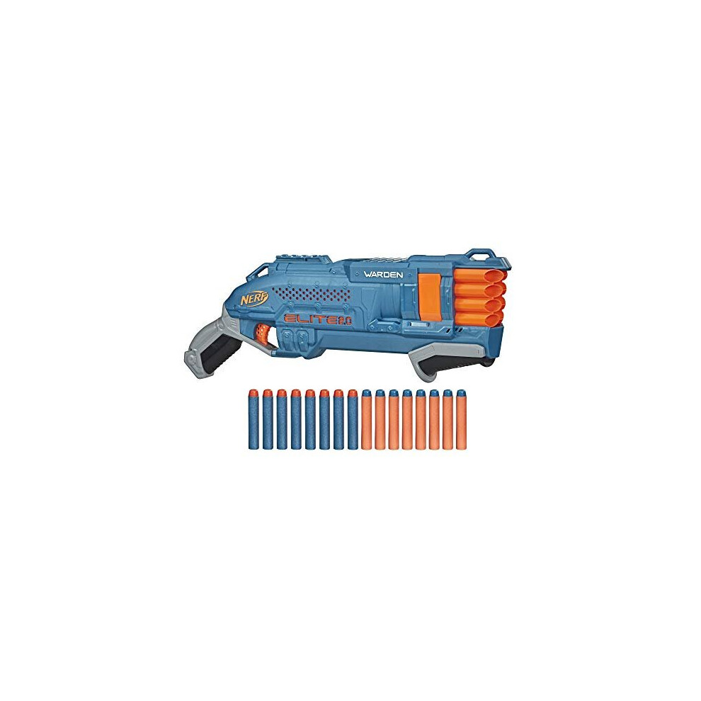 Nerf Elite 2.0 Warden DB-8 Blaster, 16 Official Nerf Darts, Blast 2 Darts At Once, Tactical Rail For Customising Capability, Slam Fire