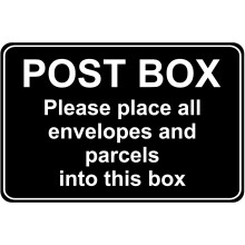 Please place all envelopes and parcels into this safe post box - Self adhesive sticker 200mm x 150mm