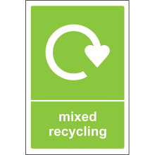Mixed Recycling bin Sign/Sticker - Self Adhesive Vinyl 150mm x 100mm