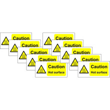 Caution Hot Surface Safety Sign - Self adhesive sticker 100mm x 50mm (PACK OF TEN)
