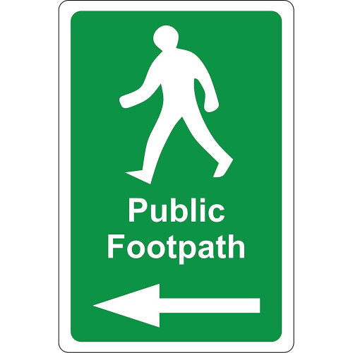 Public footpath arrow left directional sign - 1.2mm Rigid plastic 300mm x 200mm