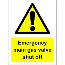 EMERGENCY MAIN GAS VALVE SHUT OFF SIGN - 1.2mm rigid plastic 150mm x 200mm