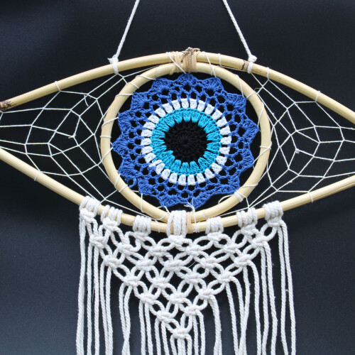 Protection Dream Catcher - Med Macrame Evil Eye Blue/White/Black 1