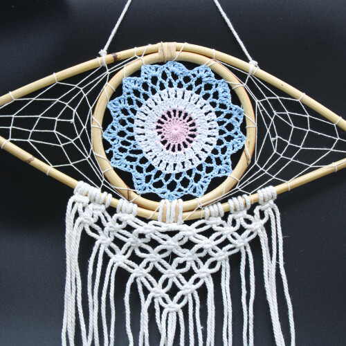 Protection Dream Catcher - Med Macrame Evil Eye Blue/White/Pink 1