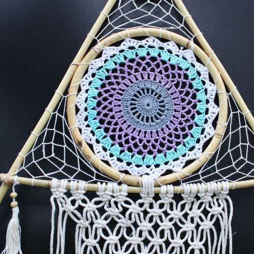 Protection Dream Catcher - Lrg Macrame Pyramid White/Turquoise 2