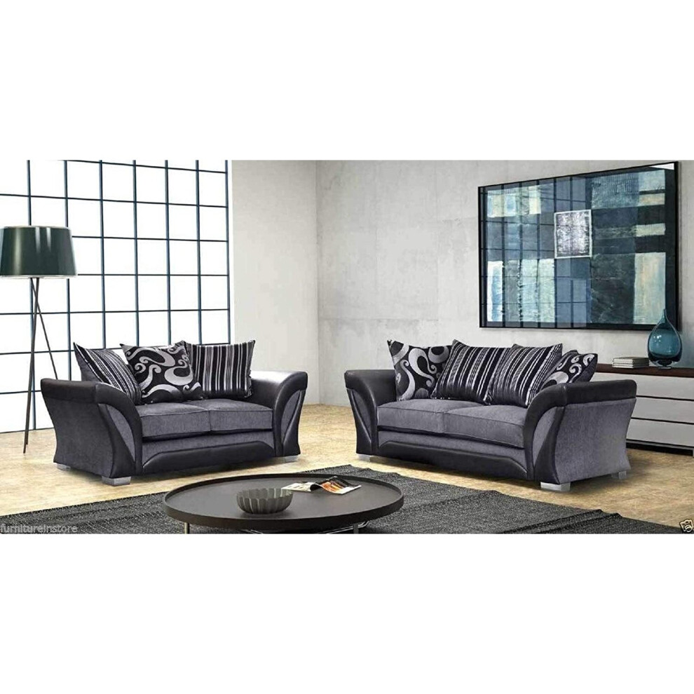 (3 + 2 seater) Farrow Corner Sofa 2c2 - 3+2 Seater (Black & Grey)