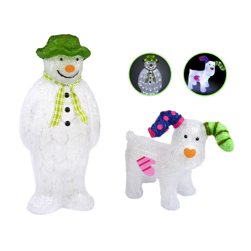 The Snowman Snowdog Set Acrylic Figure LED Garden Outdoor Decoration