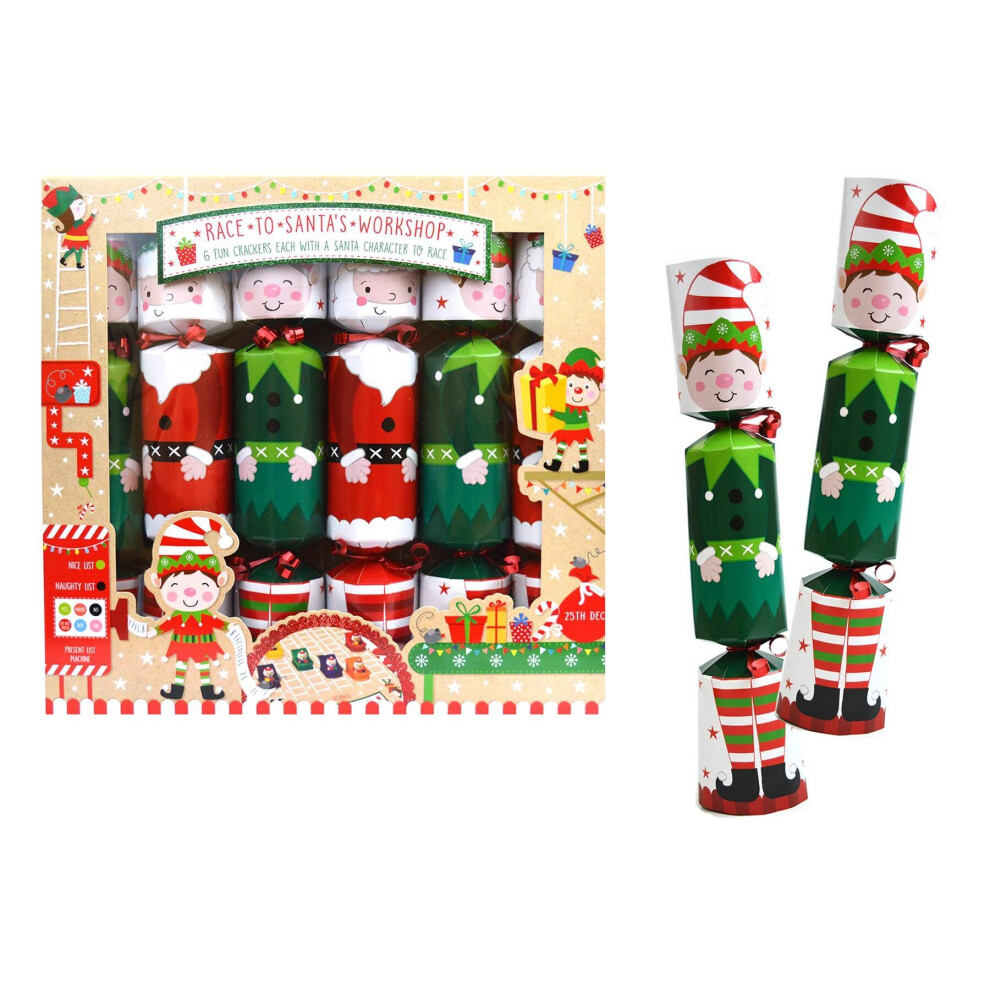 Box of 6 Racing Christmas Crackers Festive Family Fun Wind Up Rudolph Toy North Pole Race Game Perfect for Christmas Day Dinner Table Xmas Crackers Ch