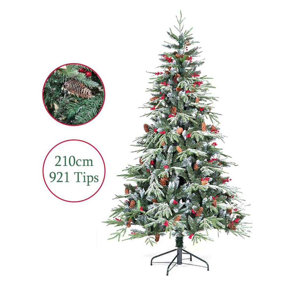 Snow Time Artificial Christmas Tree 7Ft 210Cm Ontario Spruce Pe Flocked Pine Cones Snow