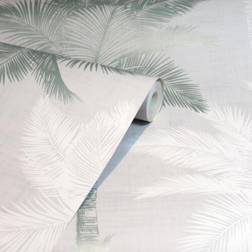 Arthouse Palm Tree Luxe Grey & Duck Egg Wallpaper Trendy Modern Feature Wall High Quality