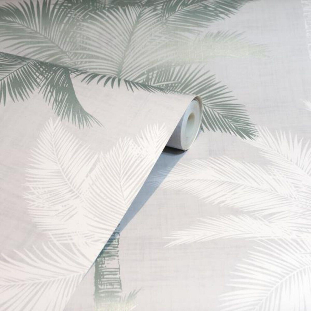Palm Tree Luxe Grey & Duck Egg Wallpaper Trendy Modern Feature Wall High Quality