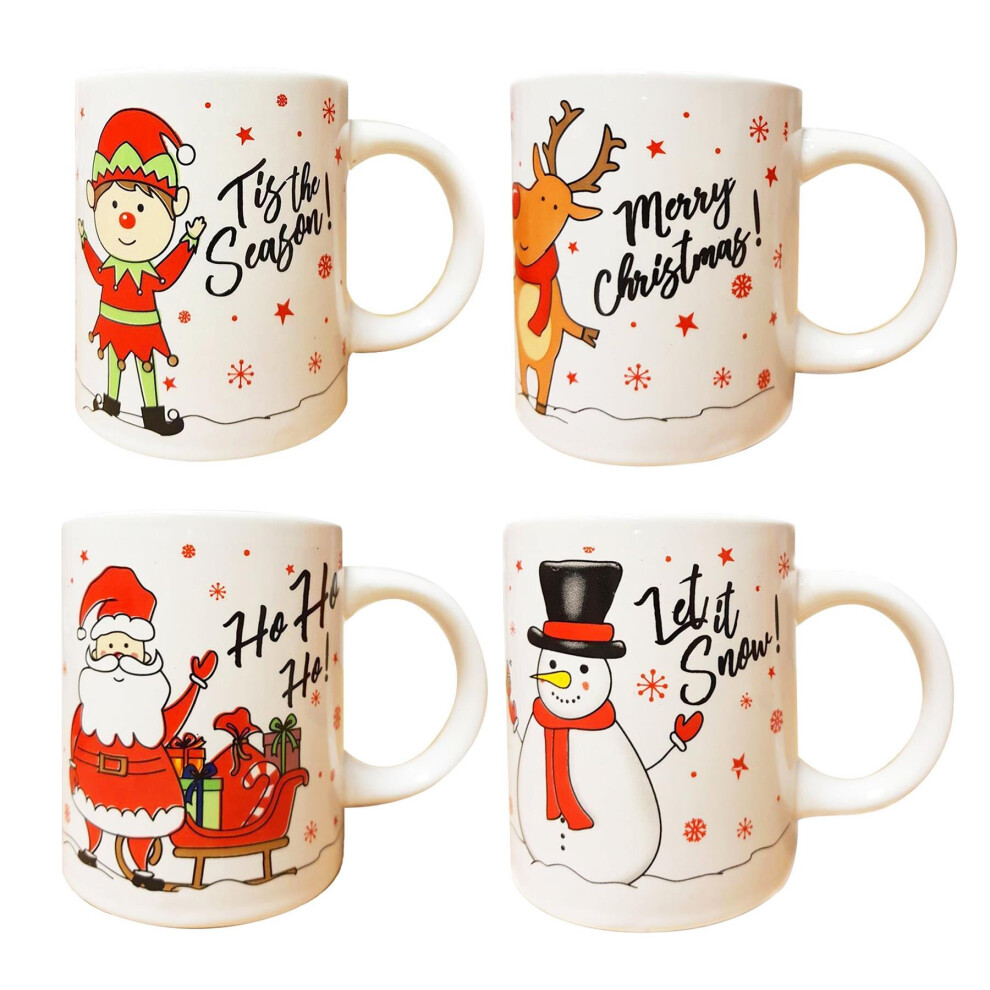 Rsw 4 Christmas Mugs Cups Santa Elf Reindeer Snowman Festive Novelty Coffee Xmas