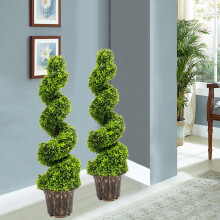 2pcs Artificial Potted Rotating Topiary Trees Garden Yard Ornament with Pot, 120CM