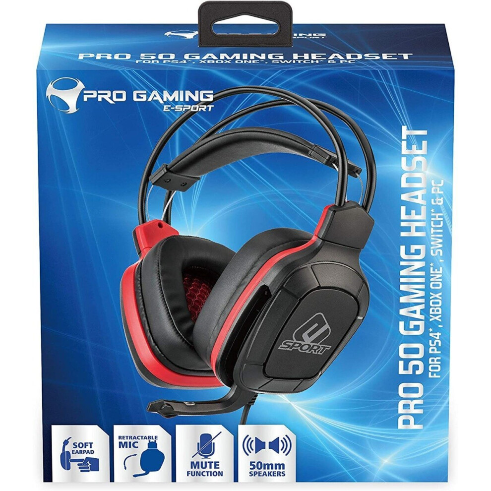 Subsonic PRO50 eSports Universal Gaming Headset - Black/Red (PS4)-image-OPC-P6FQPVQ-NEW
