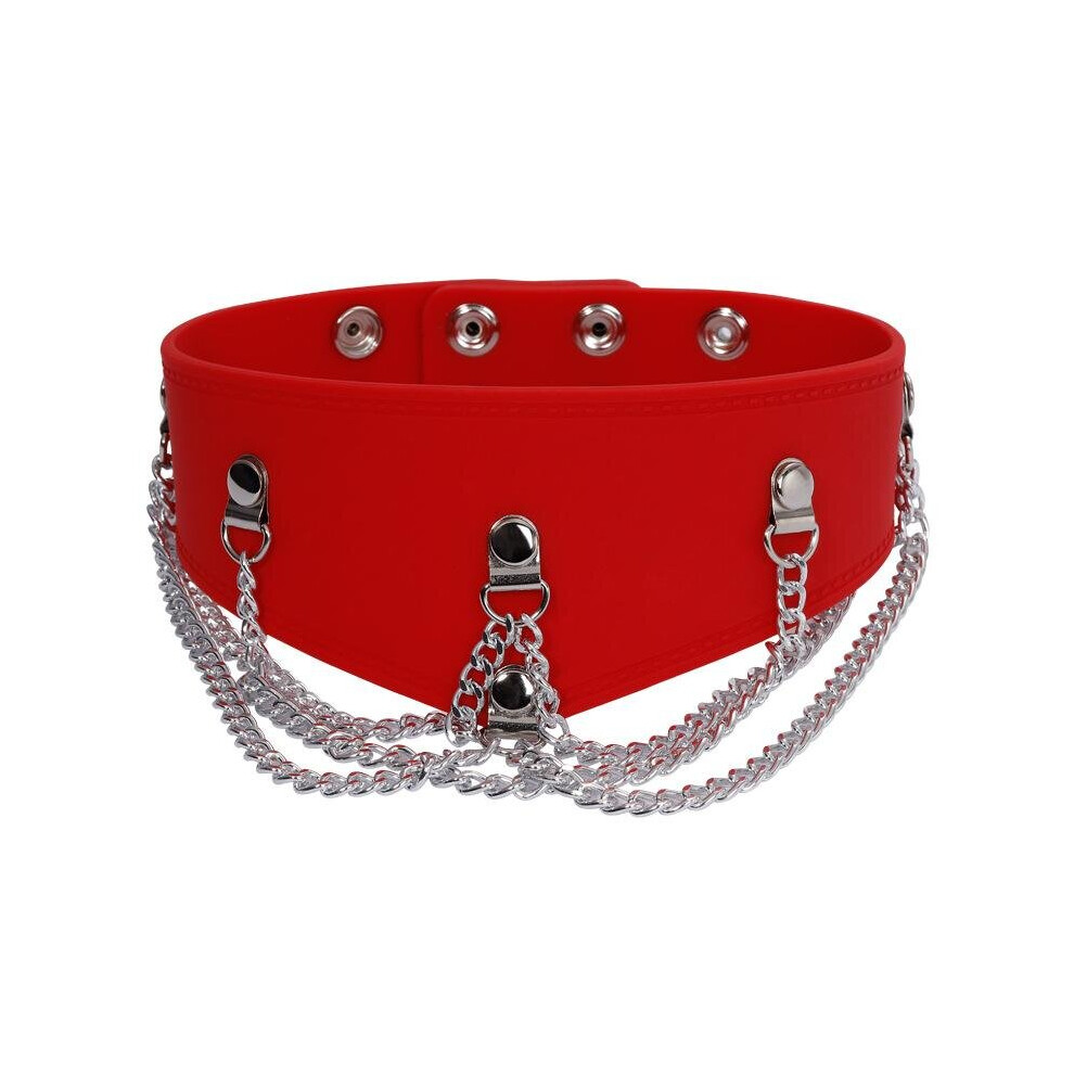 The Room Of Doom Red Silicone Collar With Chain Detail